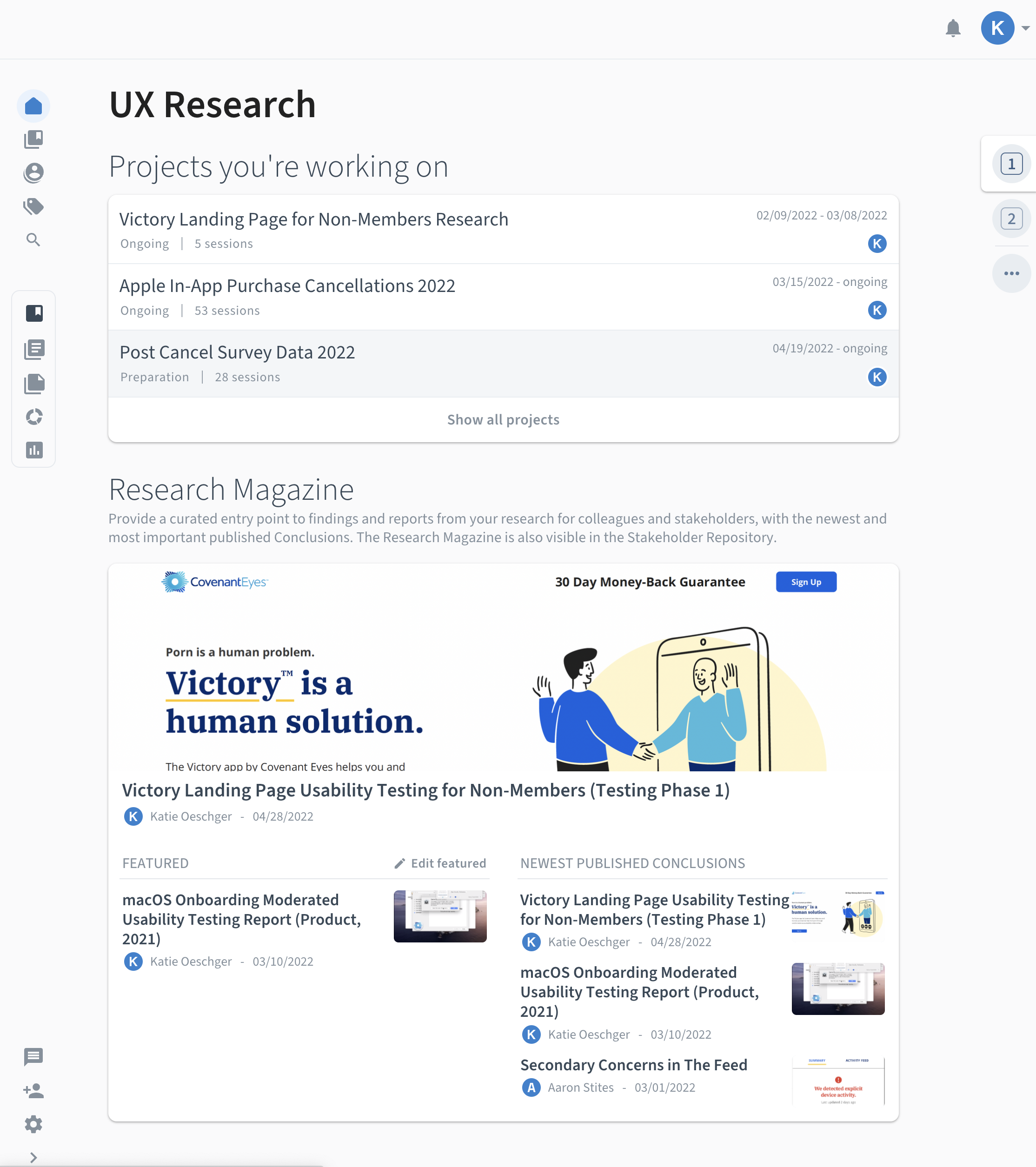 Screenshot of the research repository homepage