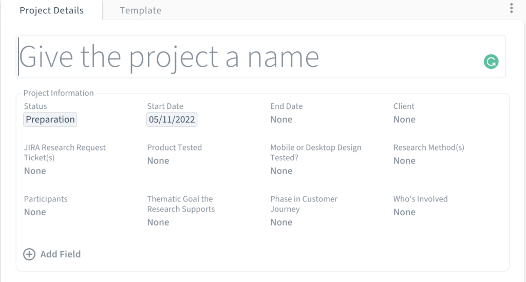 A screenshot of a project's metadata fields