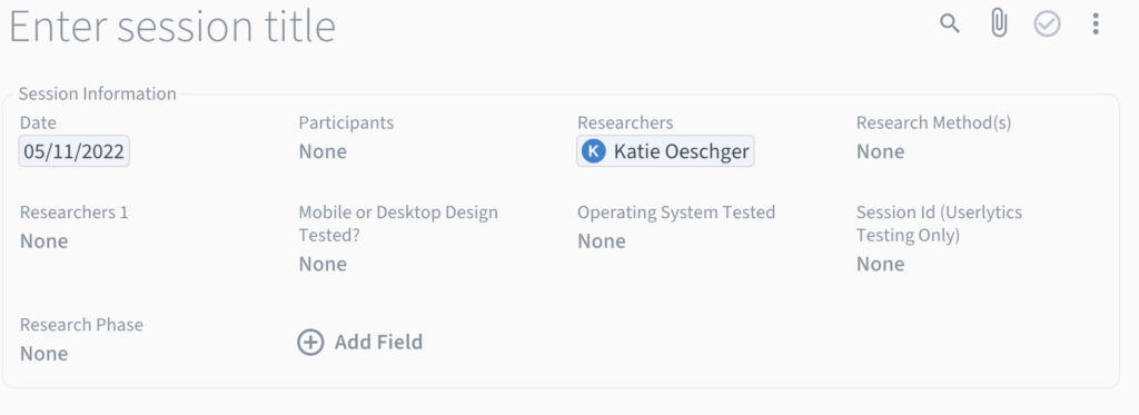 A screenshot of a research session's metadata fields