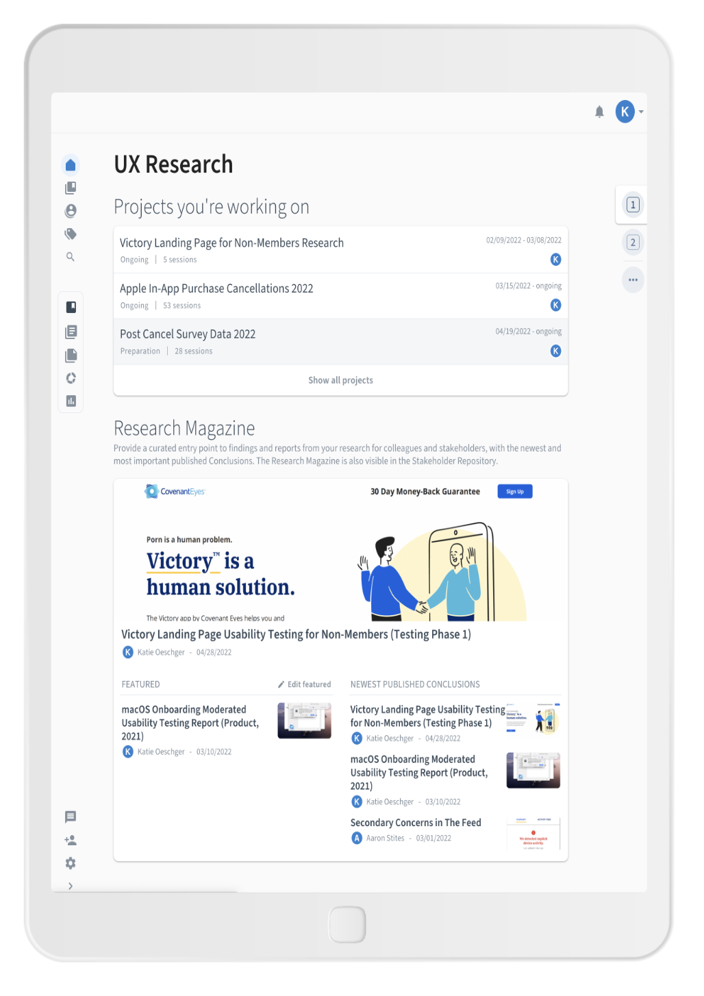 Screenshot of the research repository homepage